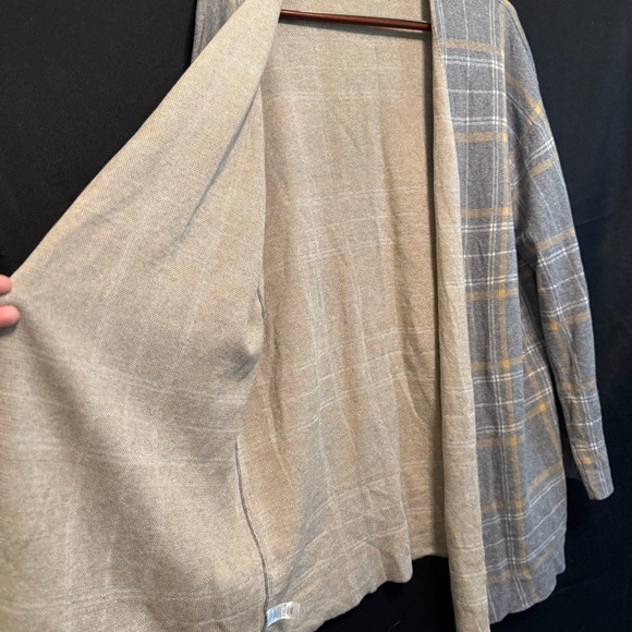 LOFT Outlet Gray and Tan Plaid Open Front Cardigan Sweater Size XL - Picture 2 of 15